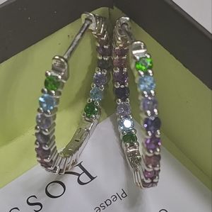 Multigem sterling silver earings hoops